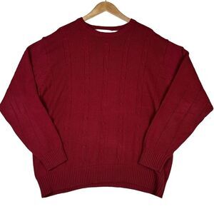 Oscar De La Renta Red Mens Sweater Size XL Cable‎ Knit Long Sleeve Preppy
